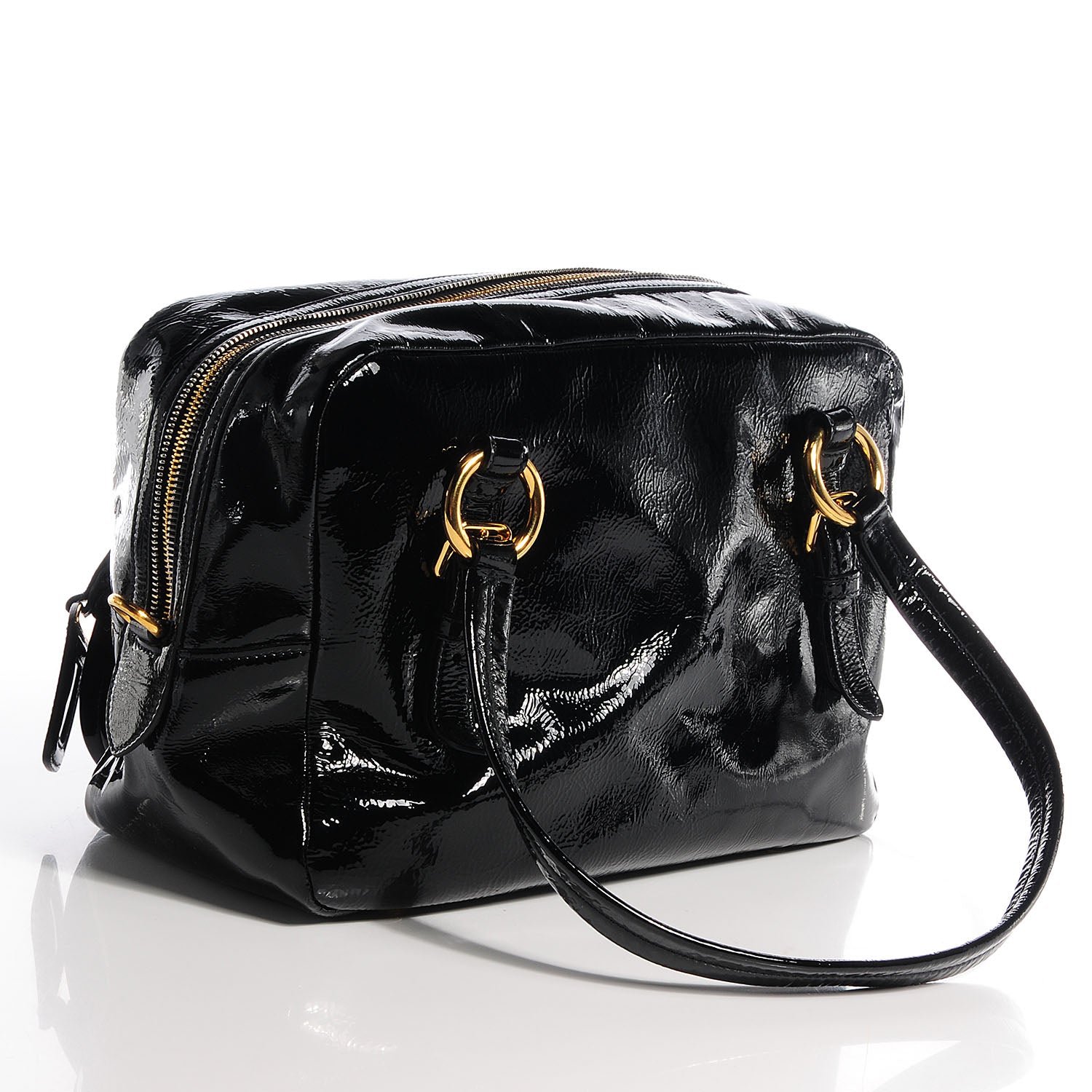 Prada Vernice Zippers Shoulder Bag Black 3 of 9
