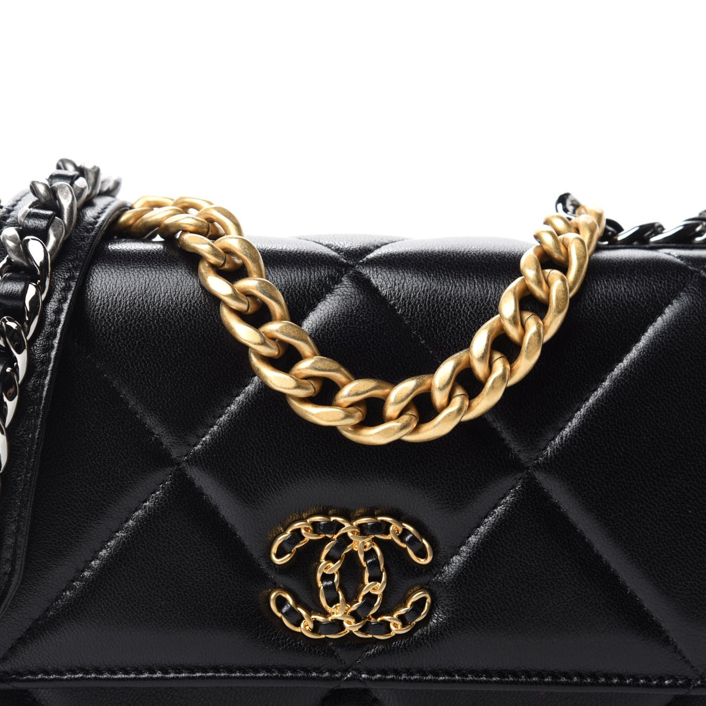 Goatskin Quilted Chanel 19 Wallet On Chain WOC Black