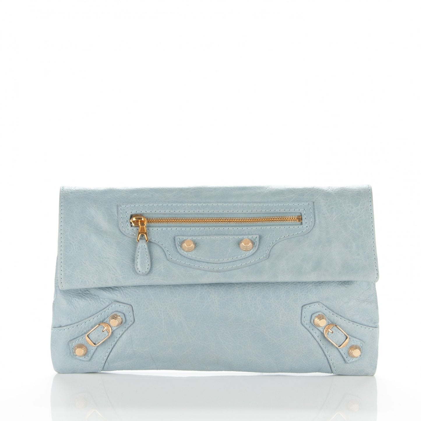 Agneau Giant 12 Gold Hardware Envelope Clutch Bleu Acier
