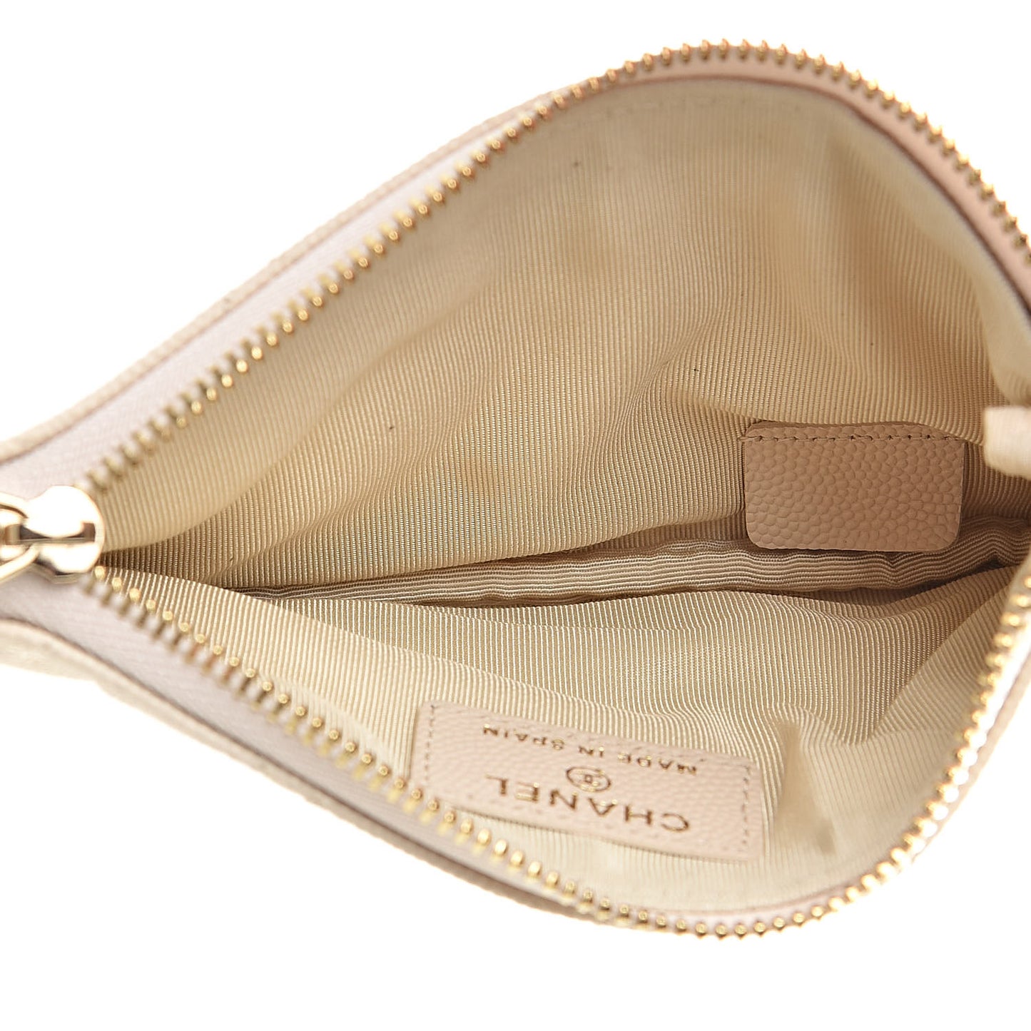 Caviar Quilted Small Cosmetic Case Beige
