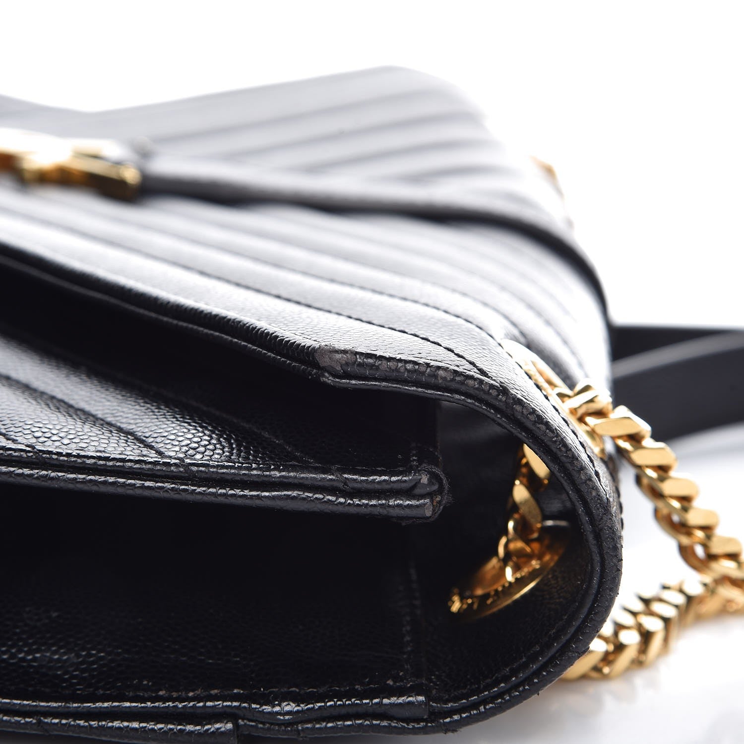 Saint Laurent Grain De Poudre Matelasse Chevron Large Monogram Satchel Black 11 of 13