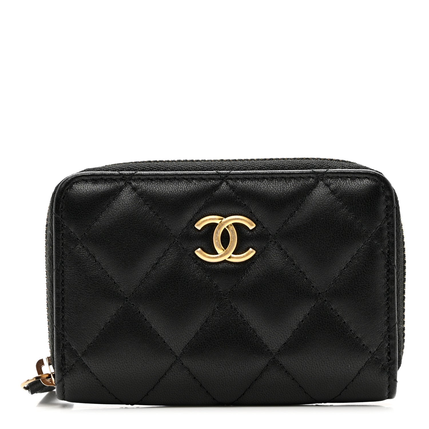 Chanel Lambskin Quilted Graffiti Zip Around Coin Purse Wallet Black 1 of 7