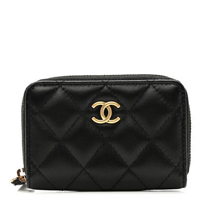 Chanel Lambskin Quilted Graffiti Zip Around Coin Purse Wallet Black 1 of 7