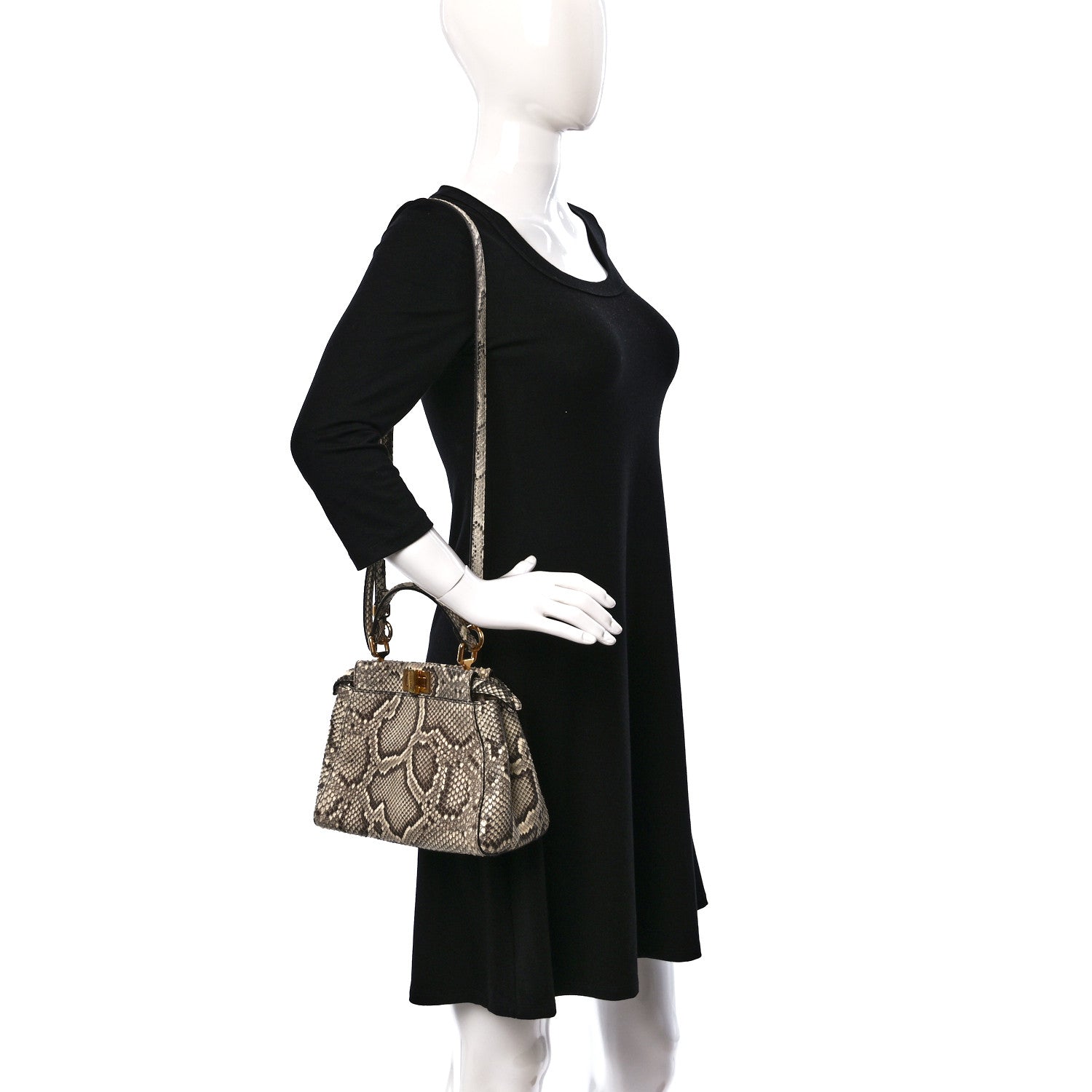 Fendi Snakeskin Shiny Nappa Mini Peekaboo Iconic Satchel Roccia Light Rose 2 of 9
