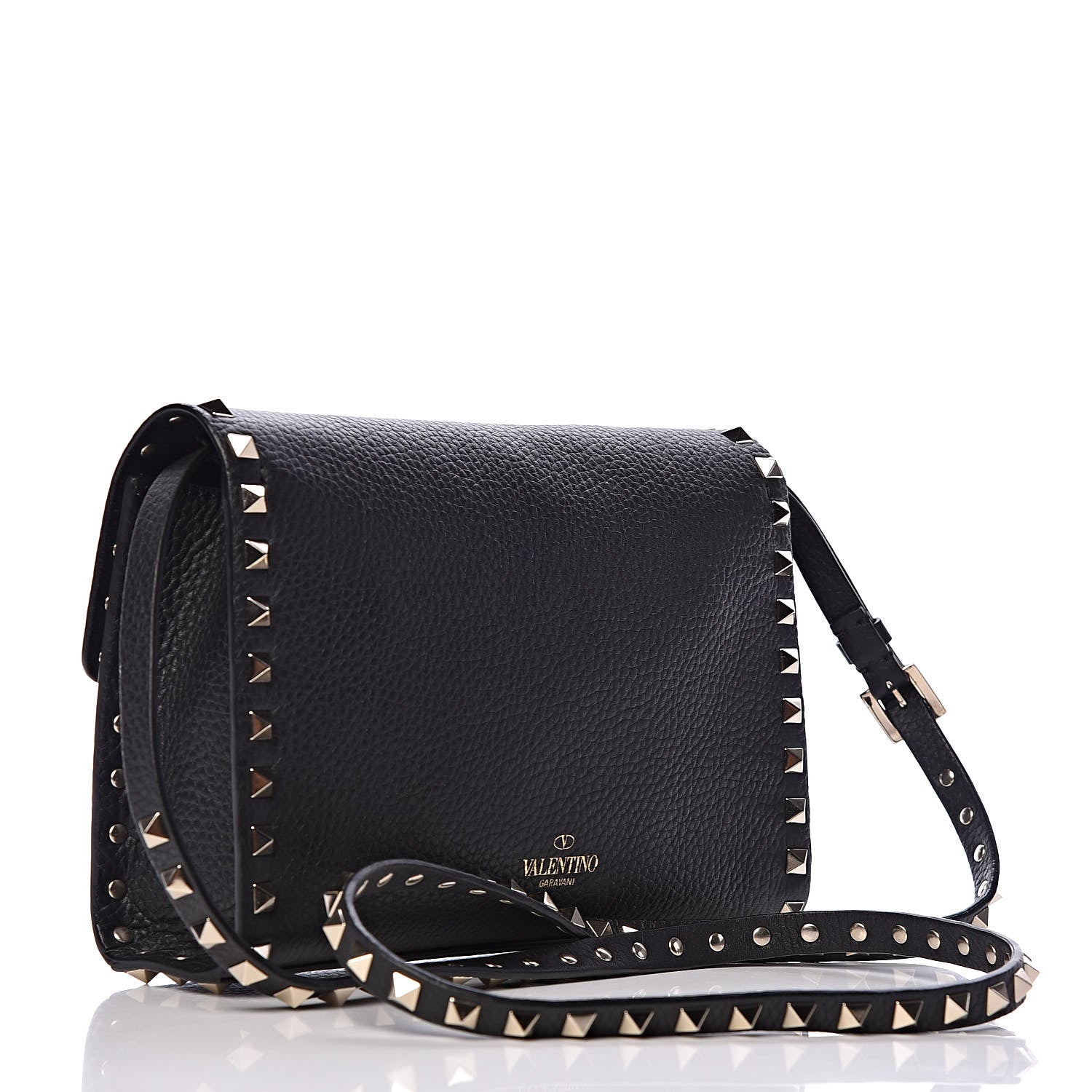 Valentino Garavani Pebbled Calfskin Medium Rockstud Flip Lock Crossbody Bag Black 3 of 8
