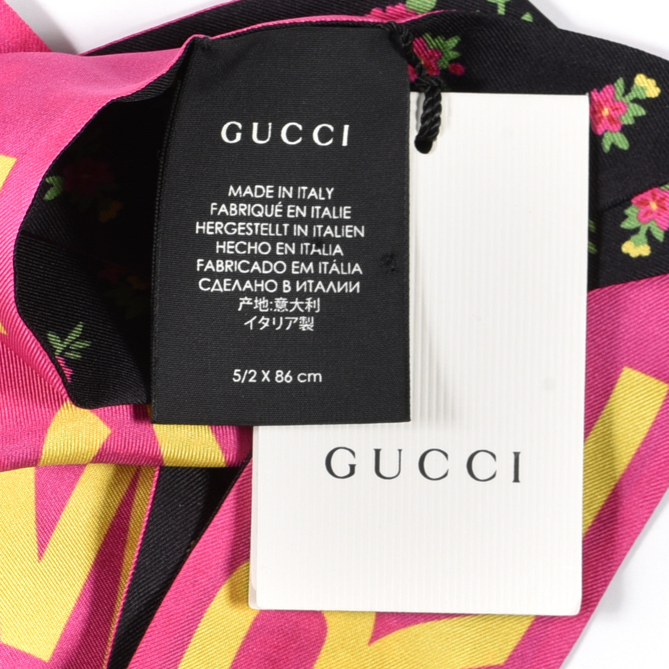 Silk Twill Sine Amore Neck Bow Scarf Fuxia Black