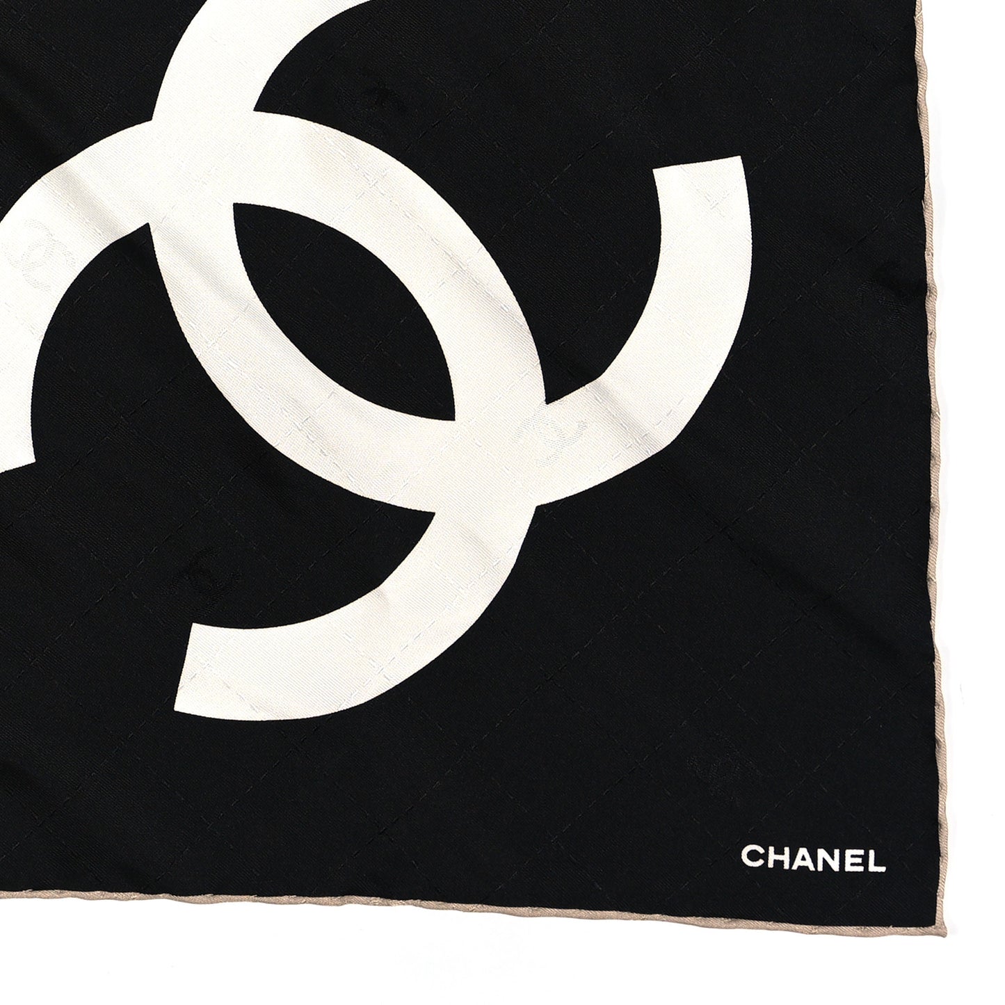 Silk Twill CC Square Scarf Hair Tie White Black