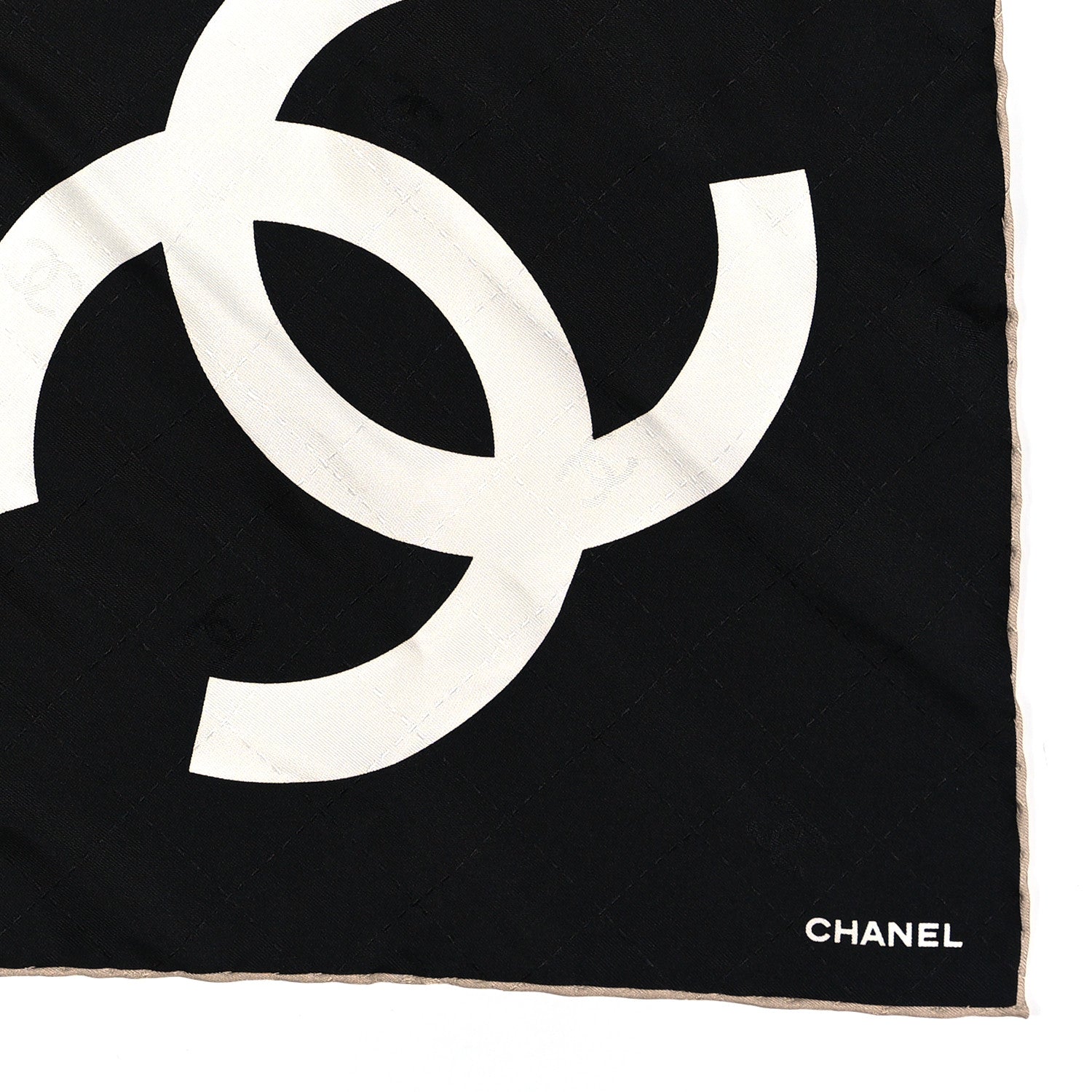 Chanel Silk Twill CC Square Scarf Hair Tie White Black 3 of 5