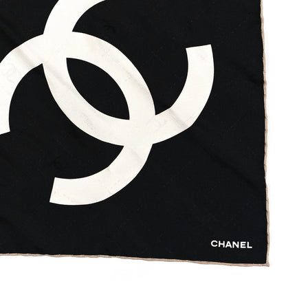 Chanel Silk Twill CC Square Scarf Hair Tie White Black 3 of 5
