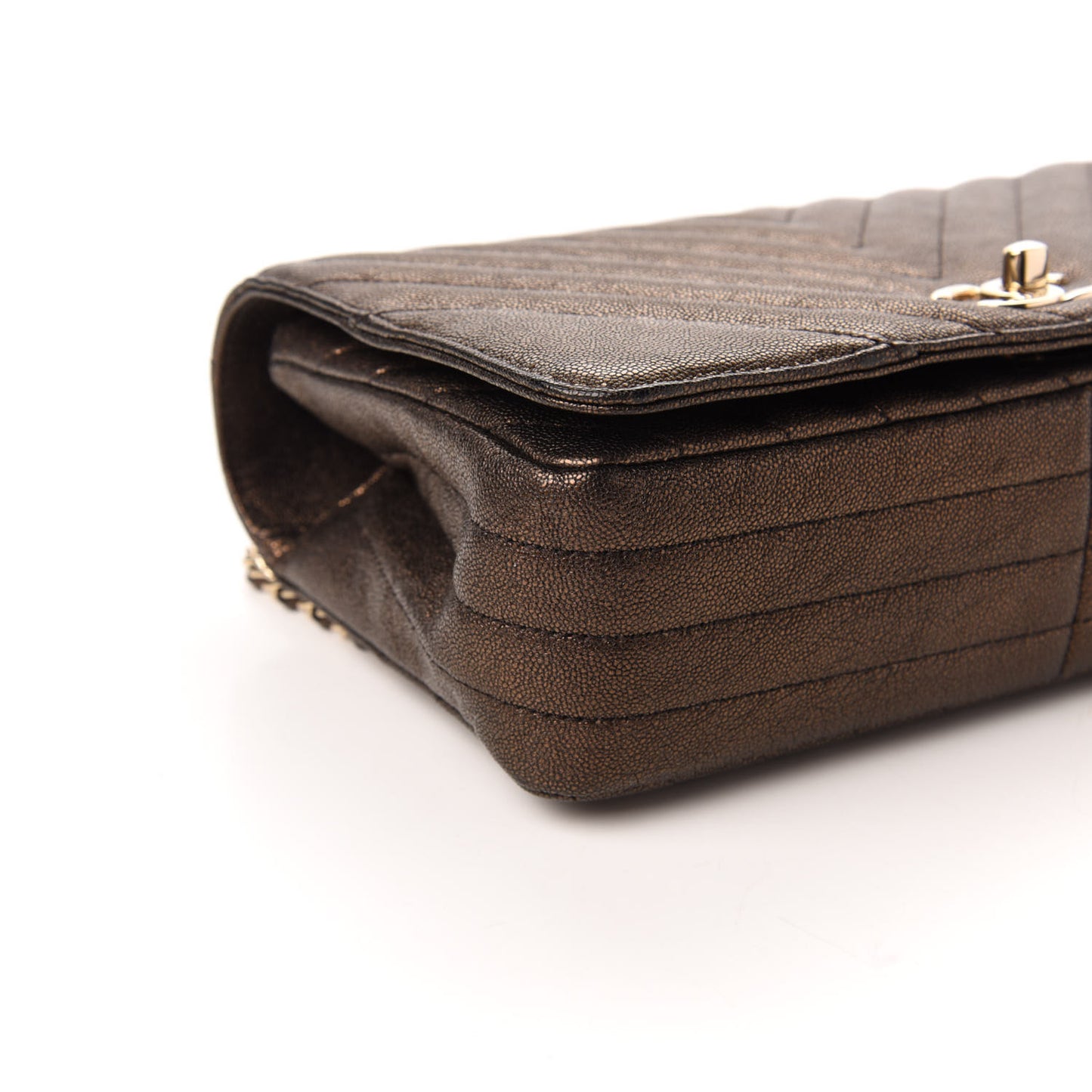 Metallic Caviar Chevron Quilted Medium Statement Flap Bronze