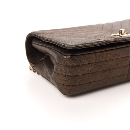 Chanel Metallic Caviar Chevron Quilted Medium Statement Flap Bronze 8 of 9