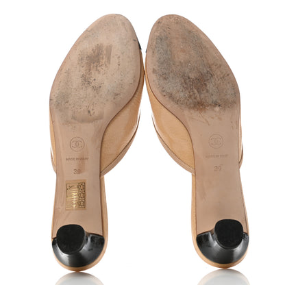 Chanel Patent Calfskin Cap Toe CC Mules 39 Beige Black 5 of 7