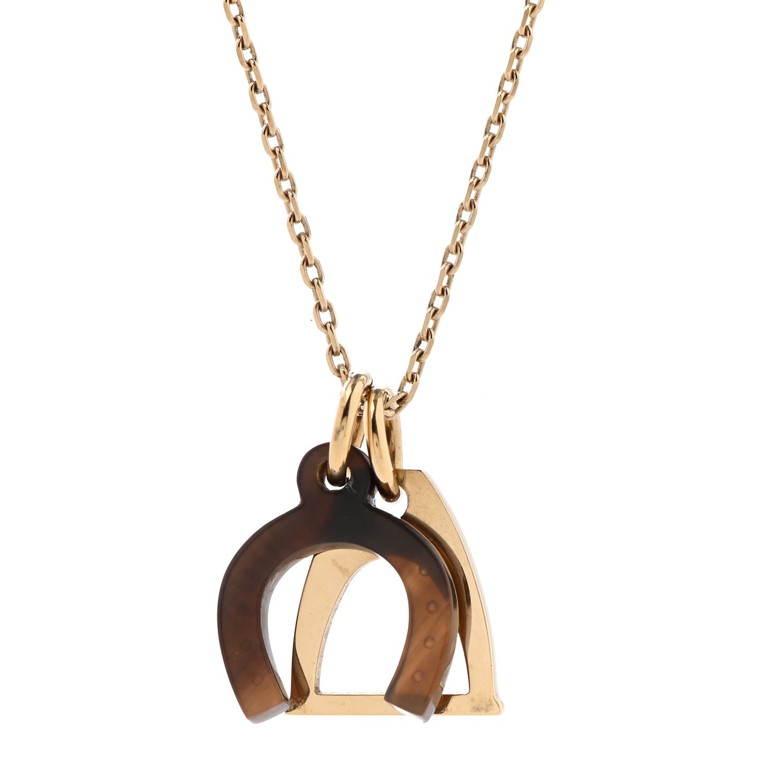 Hermes Permabrass Buffalo Horn Amulette Equestre PM Pendant Necklace Gold 4 of 7