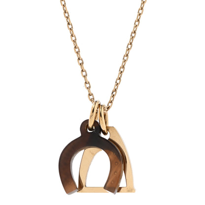Hermes Permabrass Buffalo Horn Amulette Equestre PM Pendant Necklace Gold 4 of 7