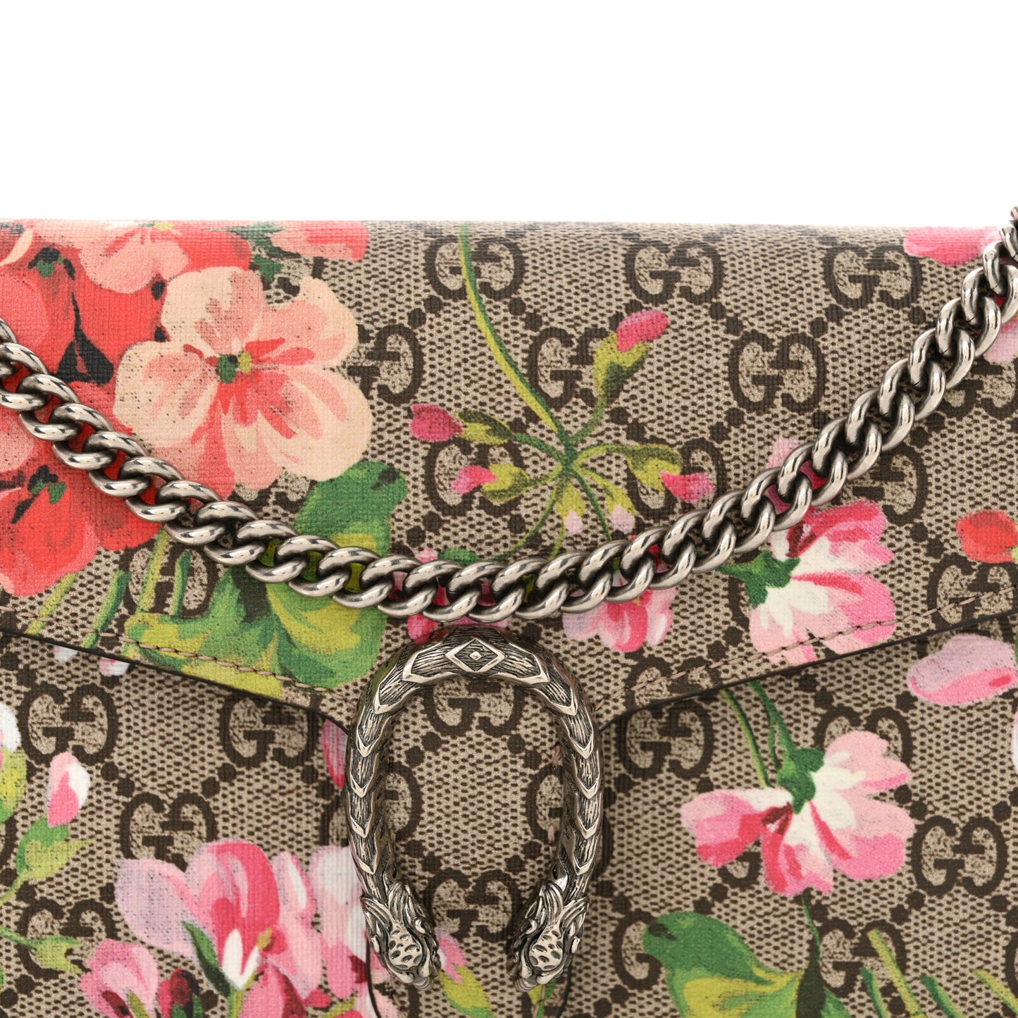 GG Supreme Monogram Blooms Mini Dionysus Chain Wallet Beige Multicolor Dry Rose