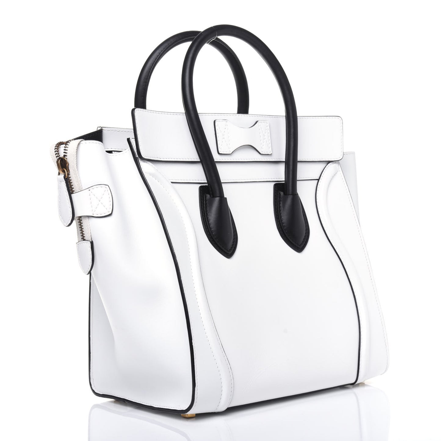 Satin Calfskin Mini Bi-Color Luggage White Black