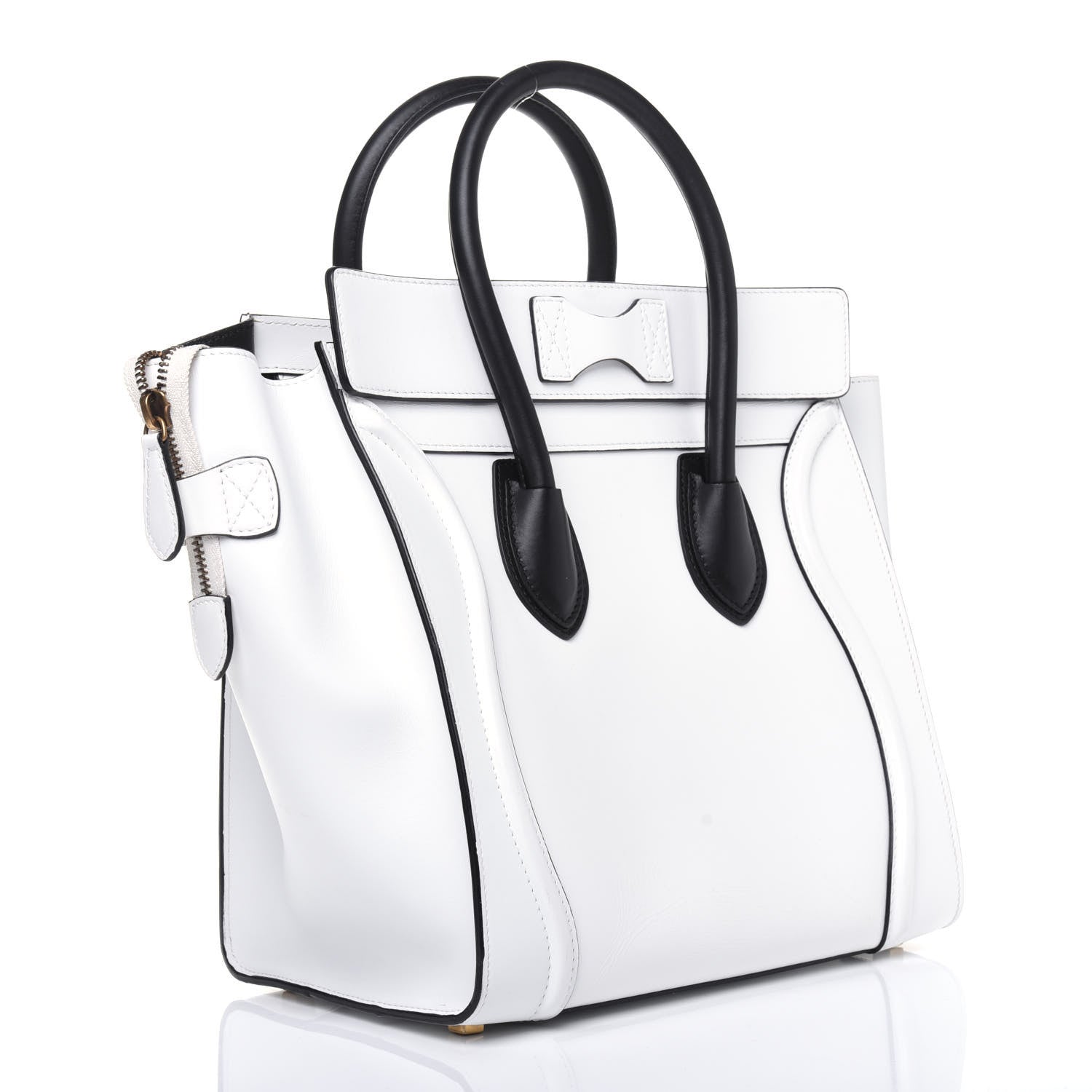 Celine Satin Calfskin Mini Bi-Color Luggage White Black 3 of 16