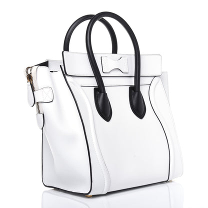 Celine Satin Calfskin Mini Bi-Color Luggage White Black 3 of 16