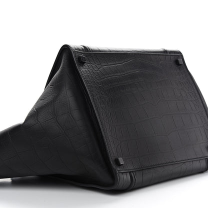 Celine Calfskin Crocodile Embossed Medium Phantom Luggage Black 8 of 14