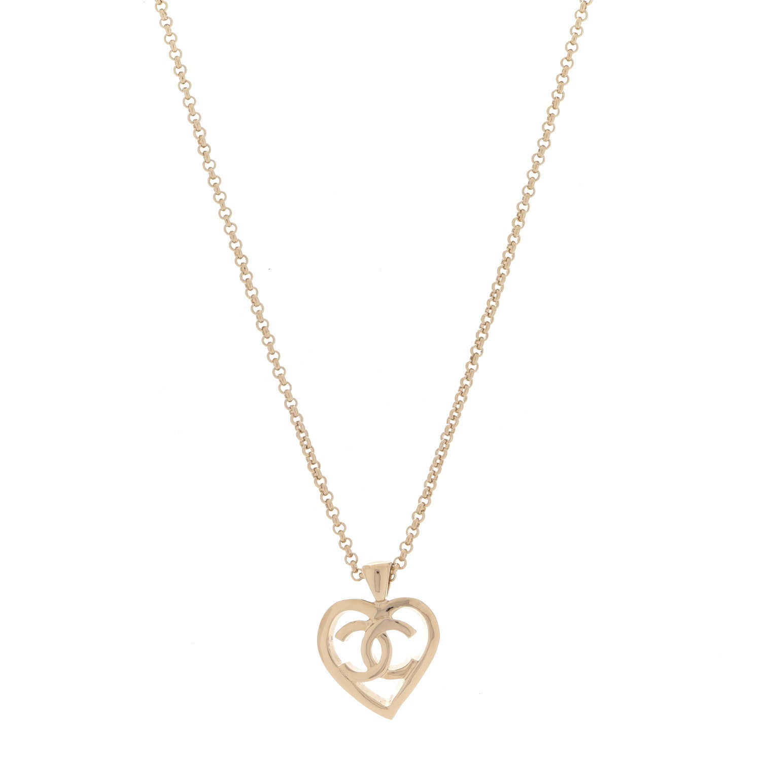 Chanel CC Heart Chain Pendant Necklace Gold 1 of 6