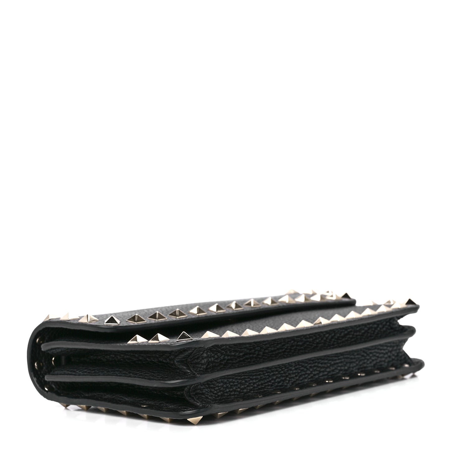 Pebbled Calfskin Rockstud Flap Wallet On Chain Black