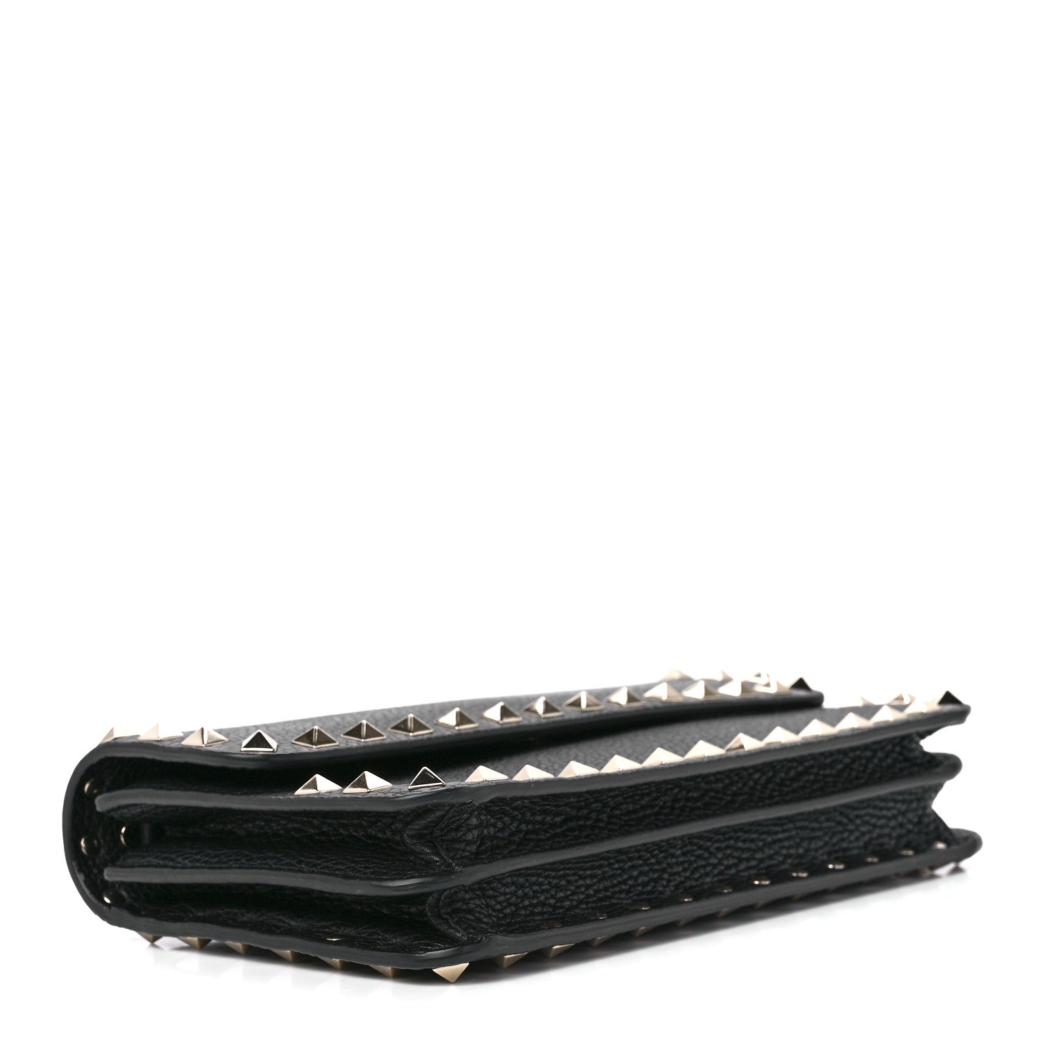 Valentino Garavani Pebbled Calfskin Rockstud Flap Wallet On Chain Black 4 of 11
