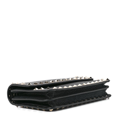 Valentino Garavani Pebbled Calfskin Rockstud Flap Wallet On Chain Black 4 of 11