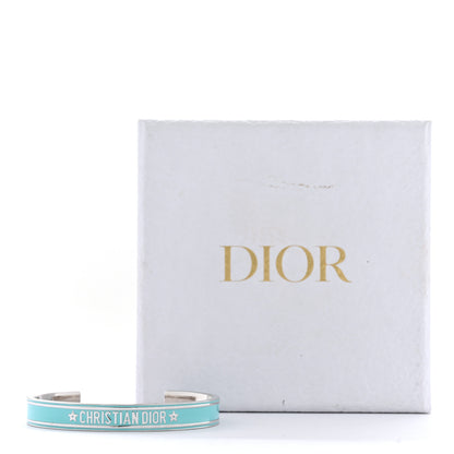Christian Dior Metal Enamel Code Bangle Bracelet Light Blue Silver 5 of 5