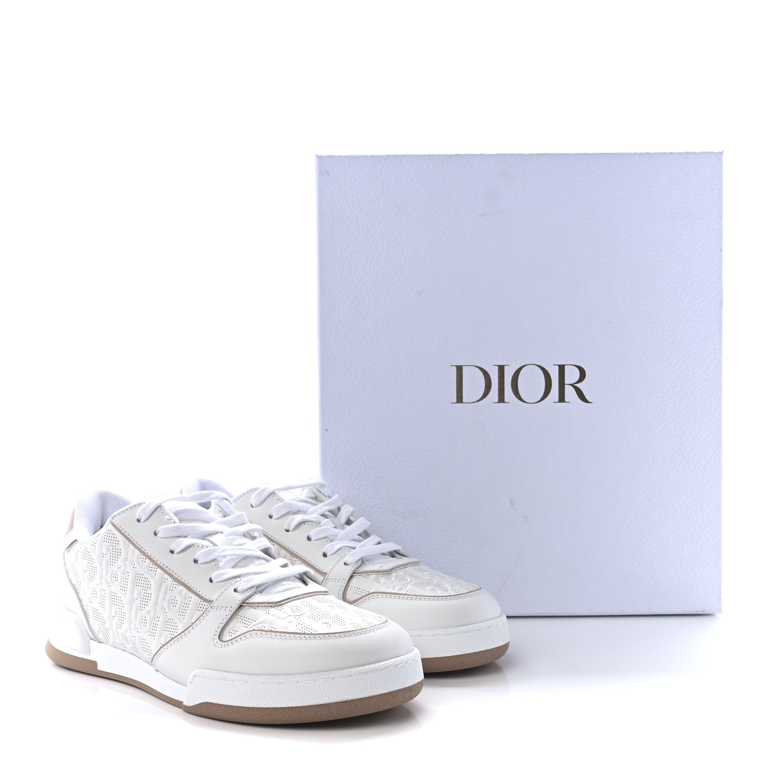 Christian Dior Calfskin Oblique Laser Perforated Dior One Low Sneakers 39.5 Off White Nude 9 of 9