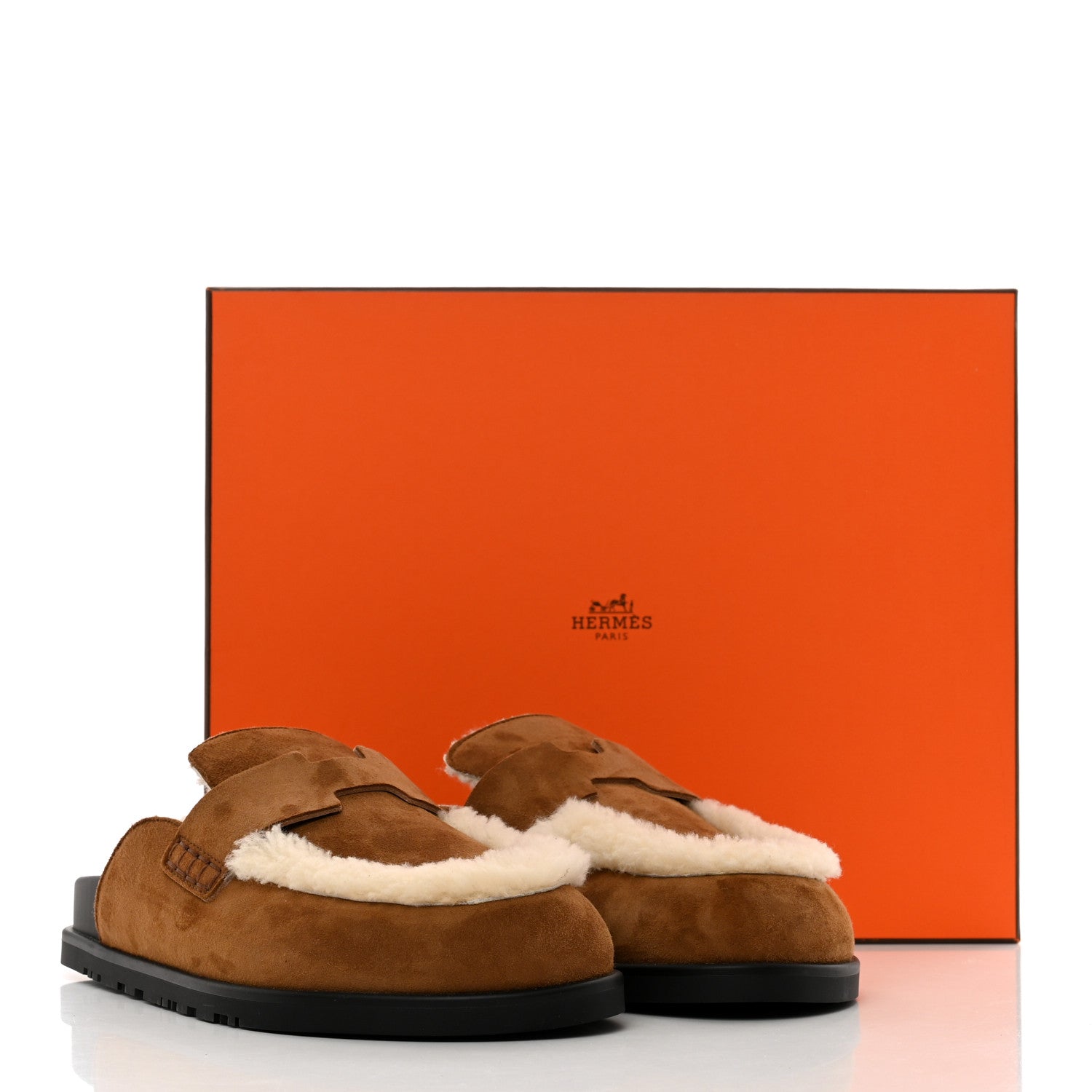 Hermes Suede Goatskin Shearling Go Mules 40.5 Brun Frume Ecru 9 of 9
