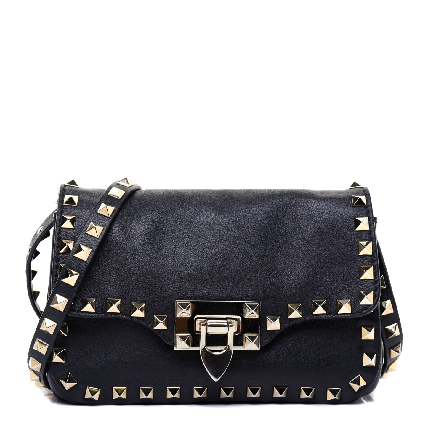 Vitello Mini Rockstud Flap Saddle Crossbody Bag Black