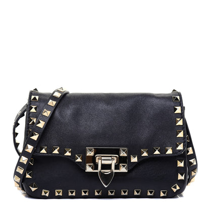 Valentino Garavani Vitello Mini Rockstud Flap Saddle Crossbody Bag Black 1 of 10