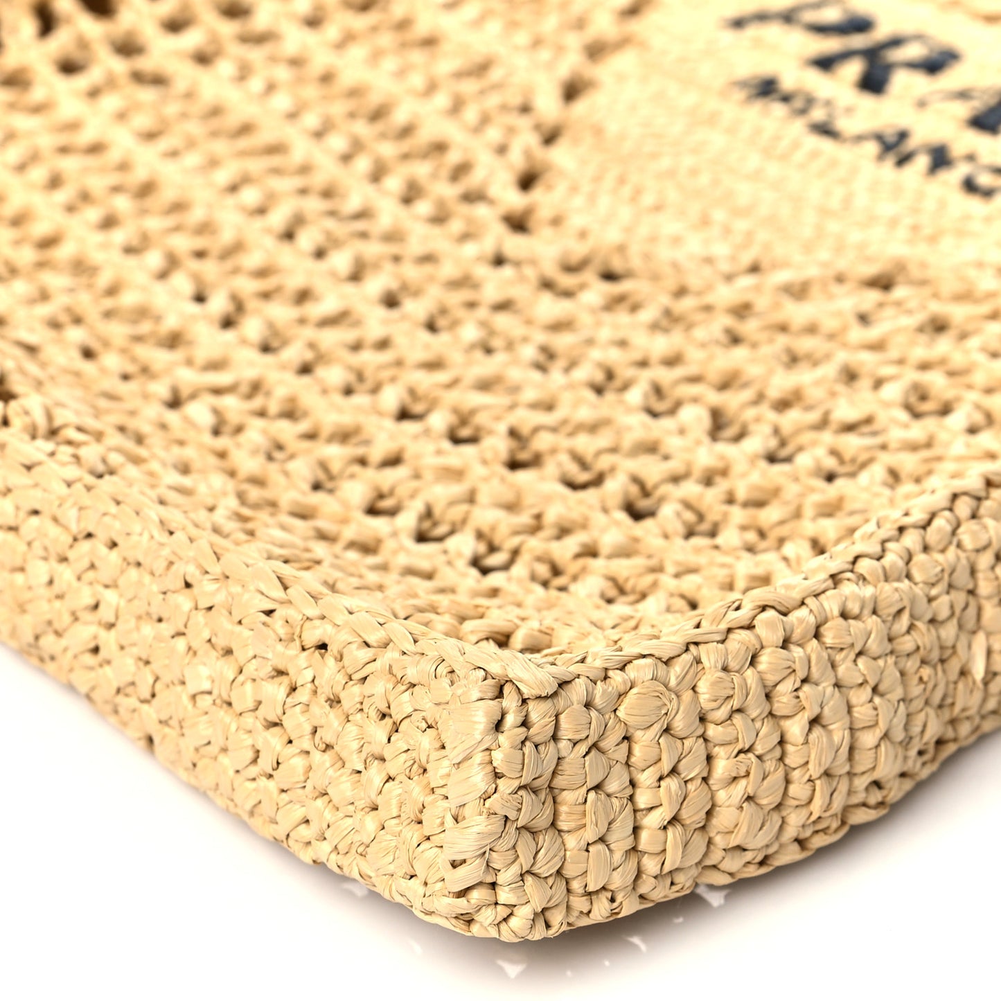 Yarn Raffia Effect Crochet Logo Embroidered Tote Bag Naturale