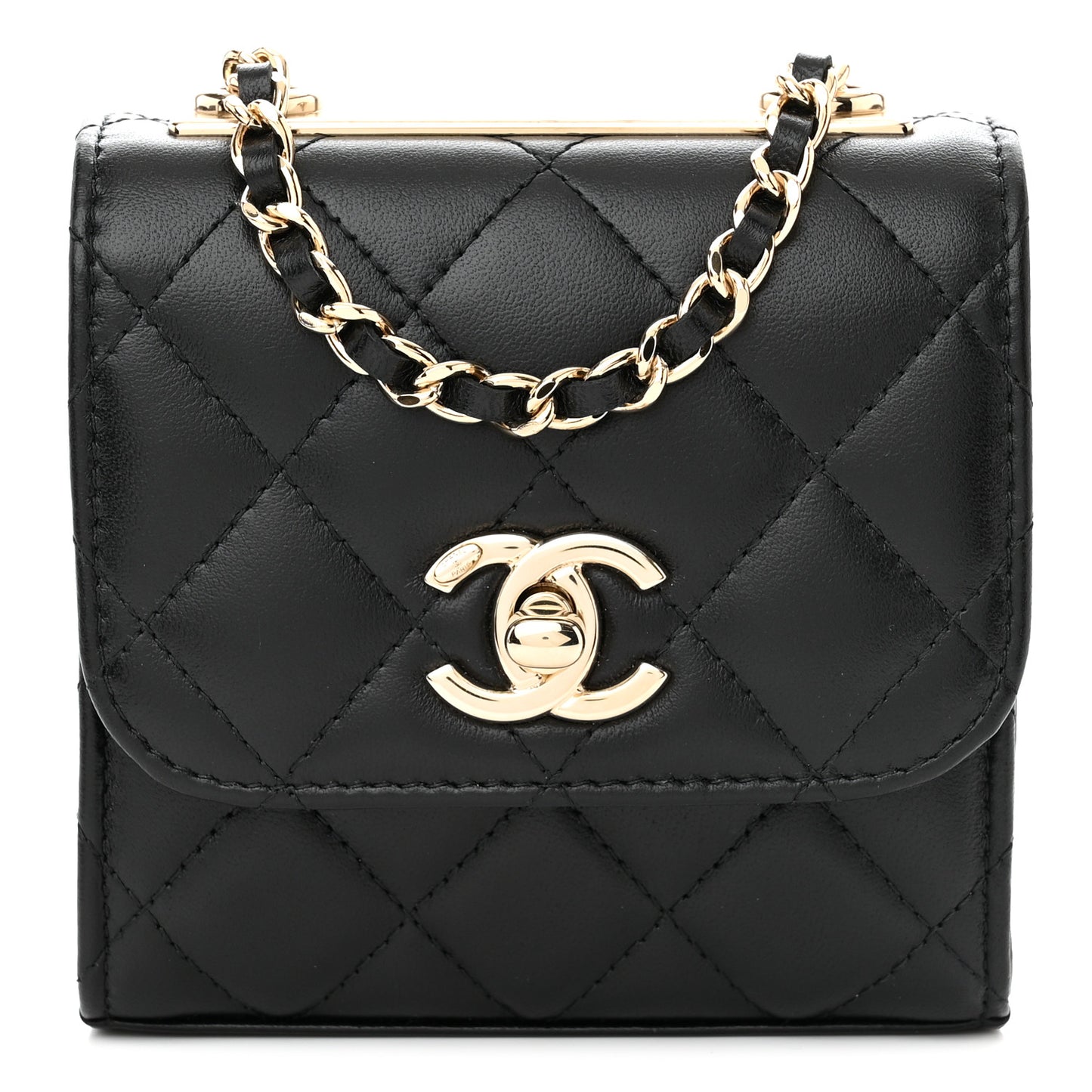 Lambskin Quilted Mini Trendy CC Clutch With Chain Black