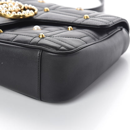 Gucci Calfskin Matelasse Studded Small Pearly GG Marmont Shoulder Bag Black 8 of 8