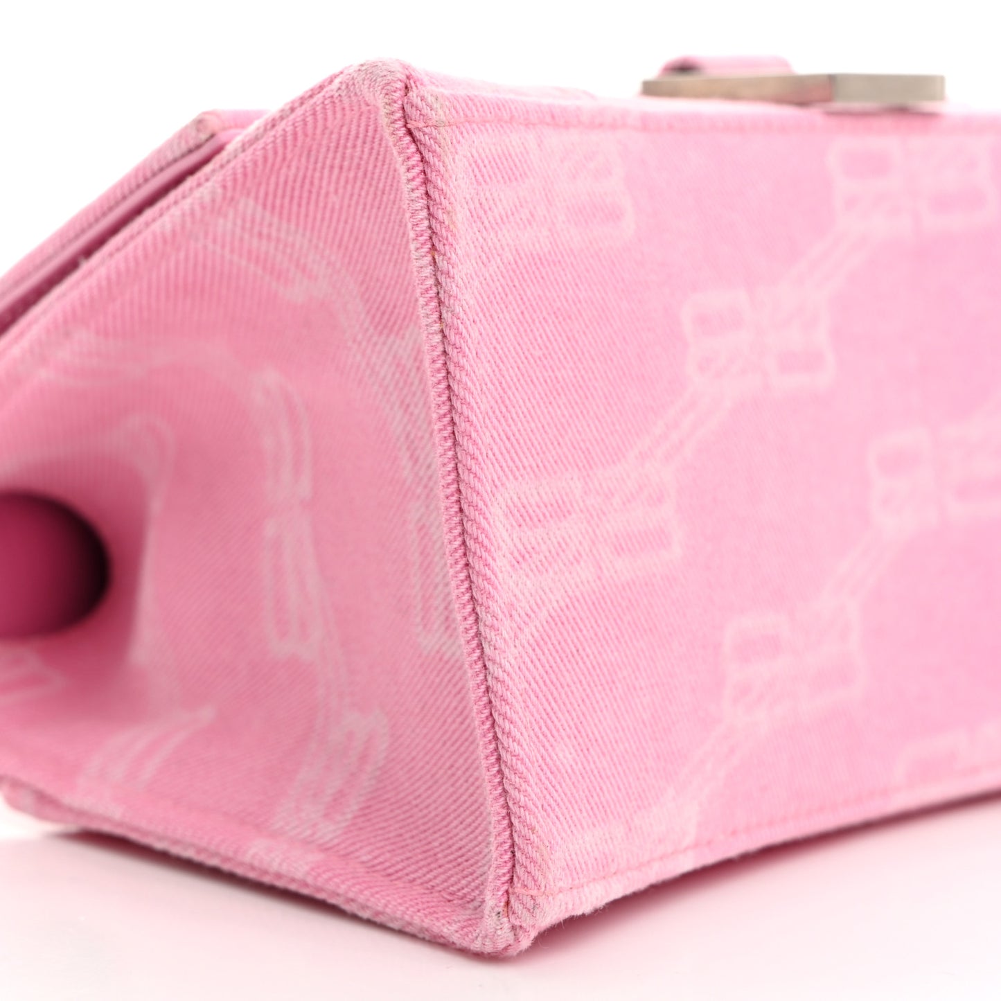 Washed Denim BB Monogram Hourglass Top Handle Bag Small Pink