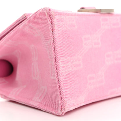 Balenciaga Washed Denim BB Monogram Hourglass Top Handle Bag Small Pink 10 of 12