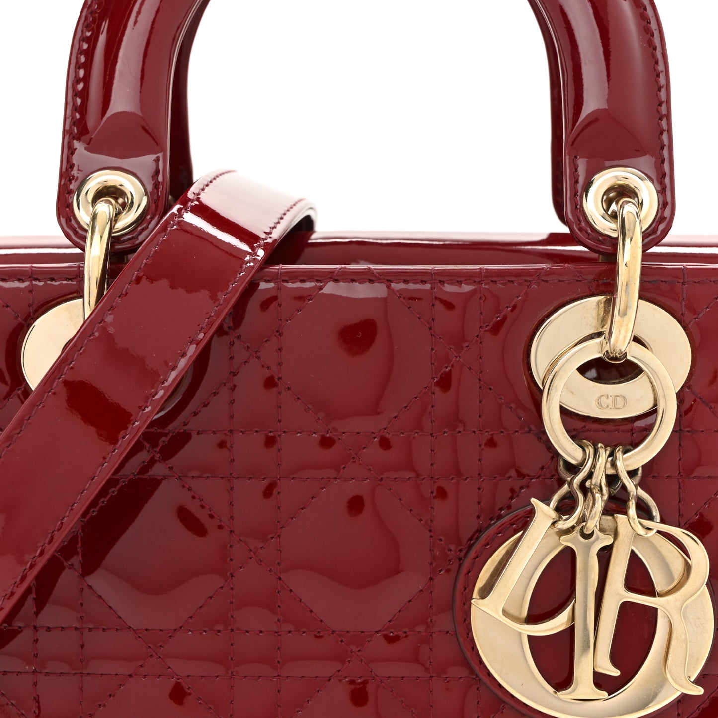 Patent Cannage Small Lady Dior Cherry Red