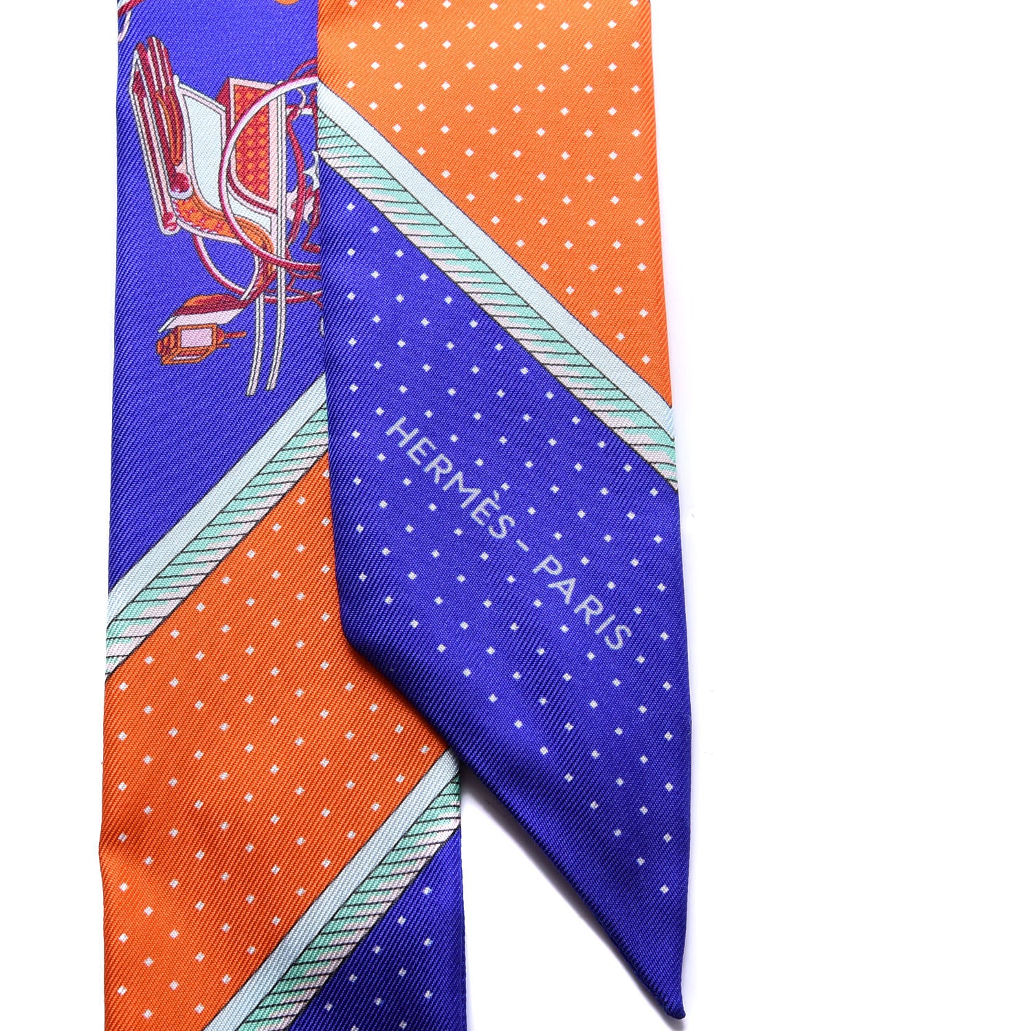 Hermes Silk Les Voitures A Transformation Twilly Ultra Violet Orange Cobalt 2 of 4