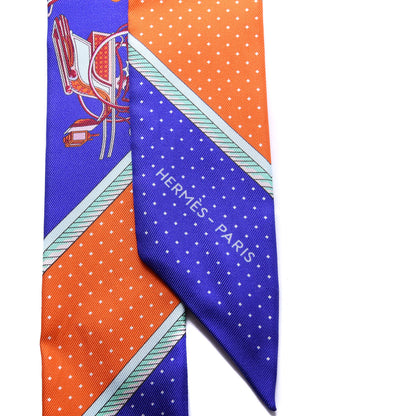 Hermes Silk Les Voitures A Transformation Twilly Ultra Violet Orange Cobalt 2 of 4