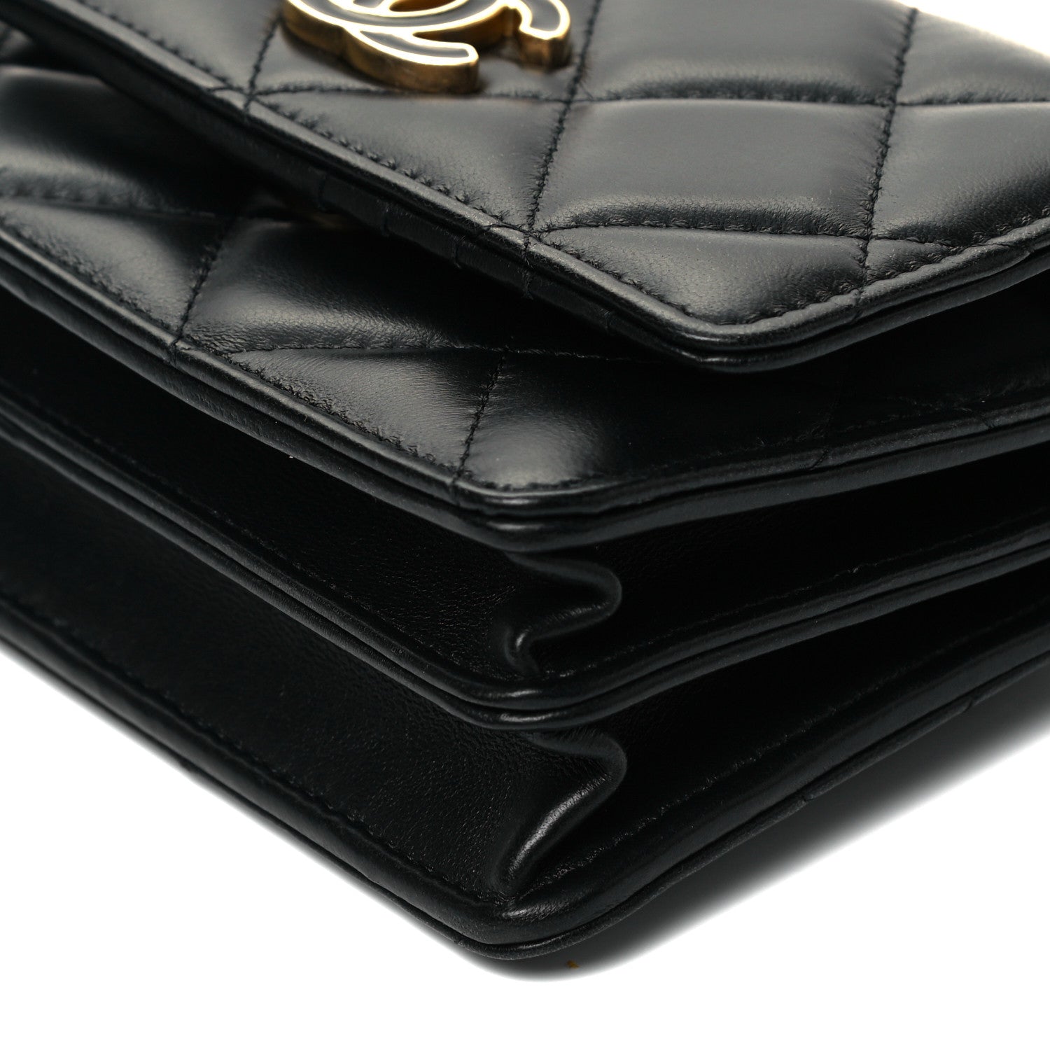 Chanel Lambskin Enamel Quilted Pending CC Clutch With Chain Black 10 of 10