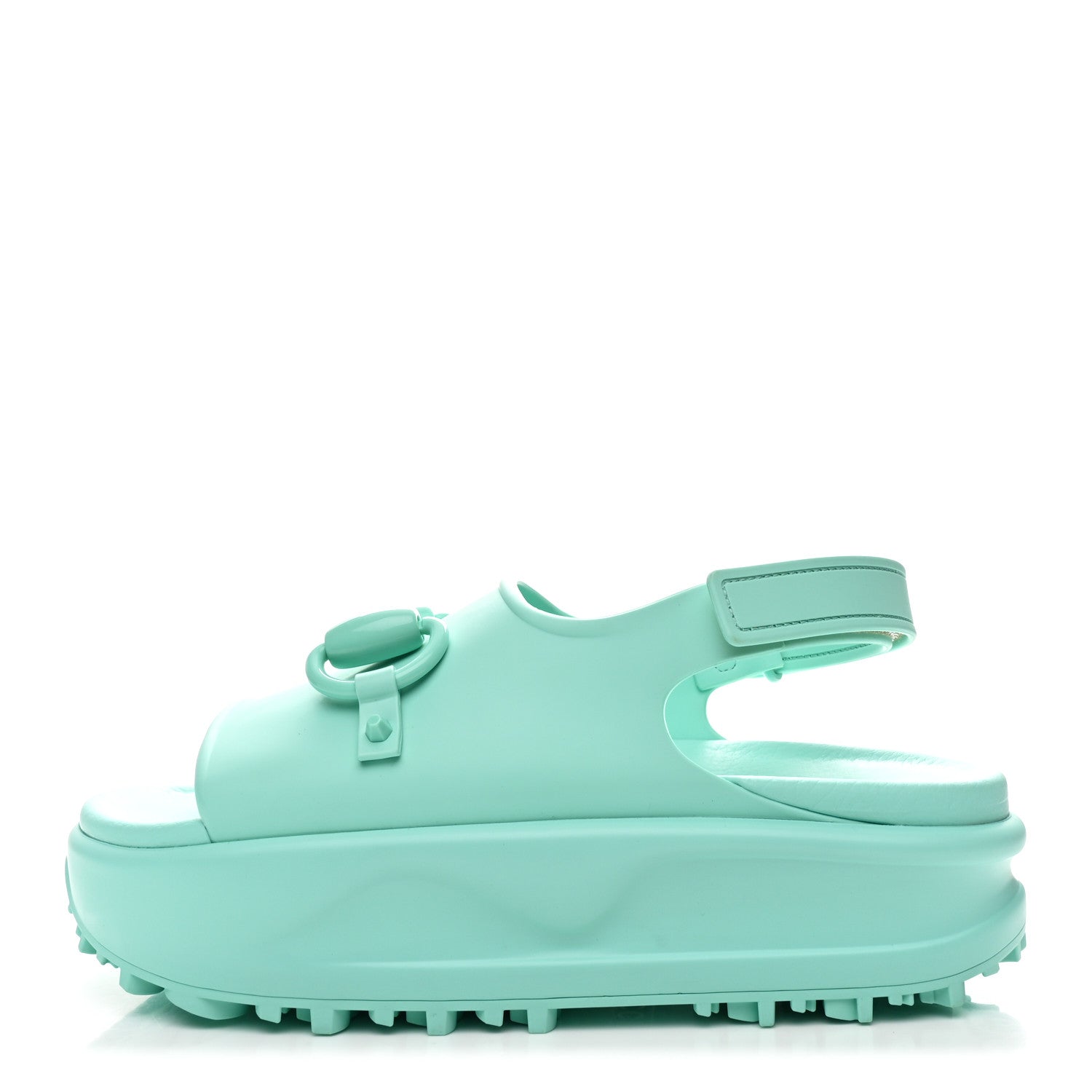 Gucci Soft Rubber Horsebit Womens Slingback Sandals 37 Teal Cyan 1 of 9