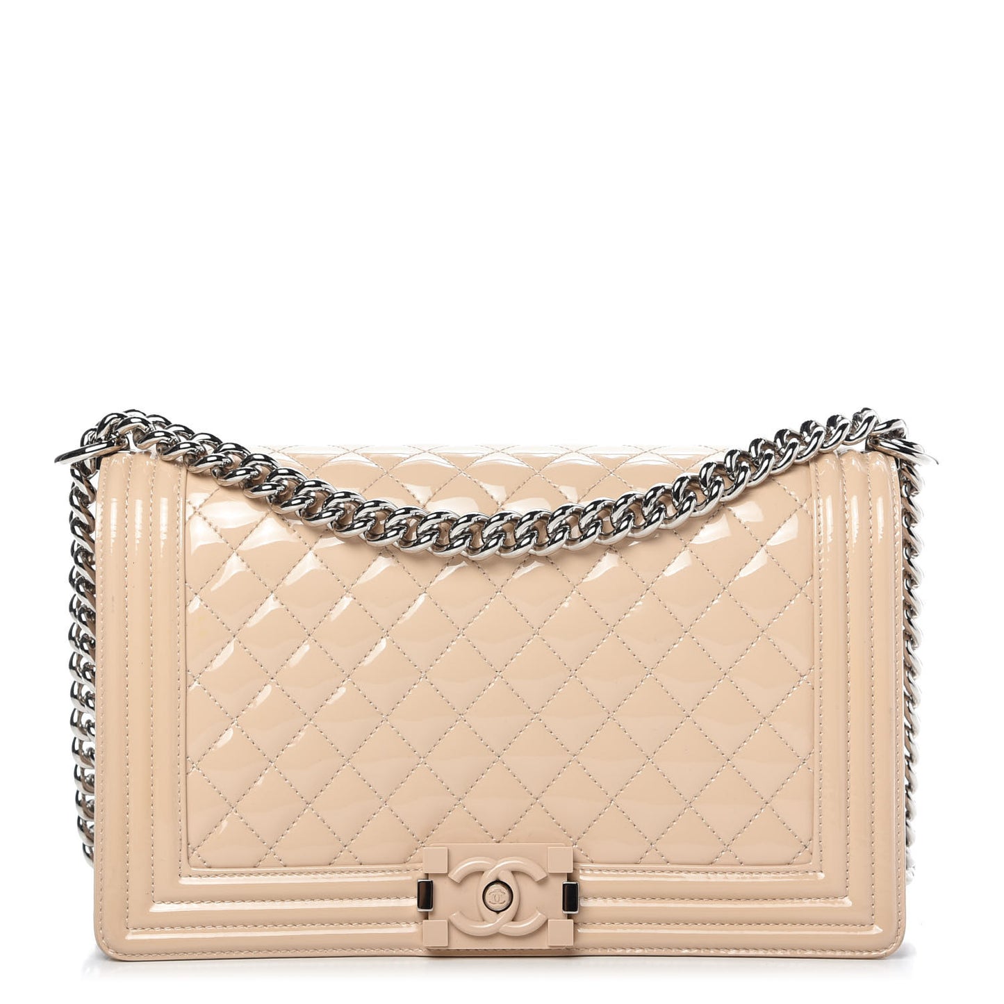 Patent Calfskin New Medium Boy Flap Plexiglass Beige