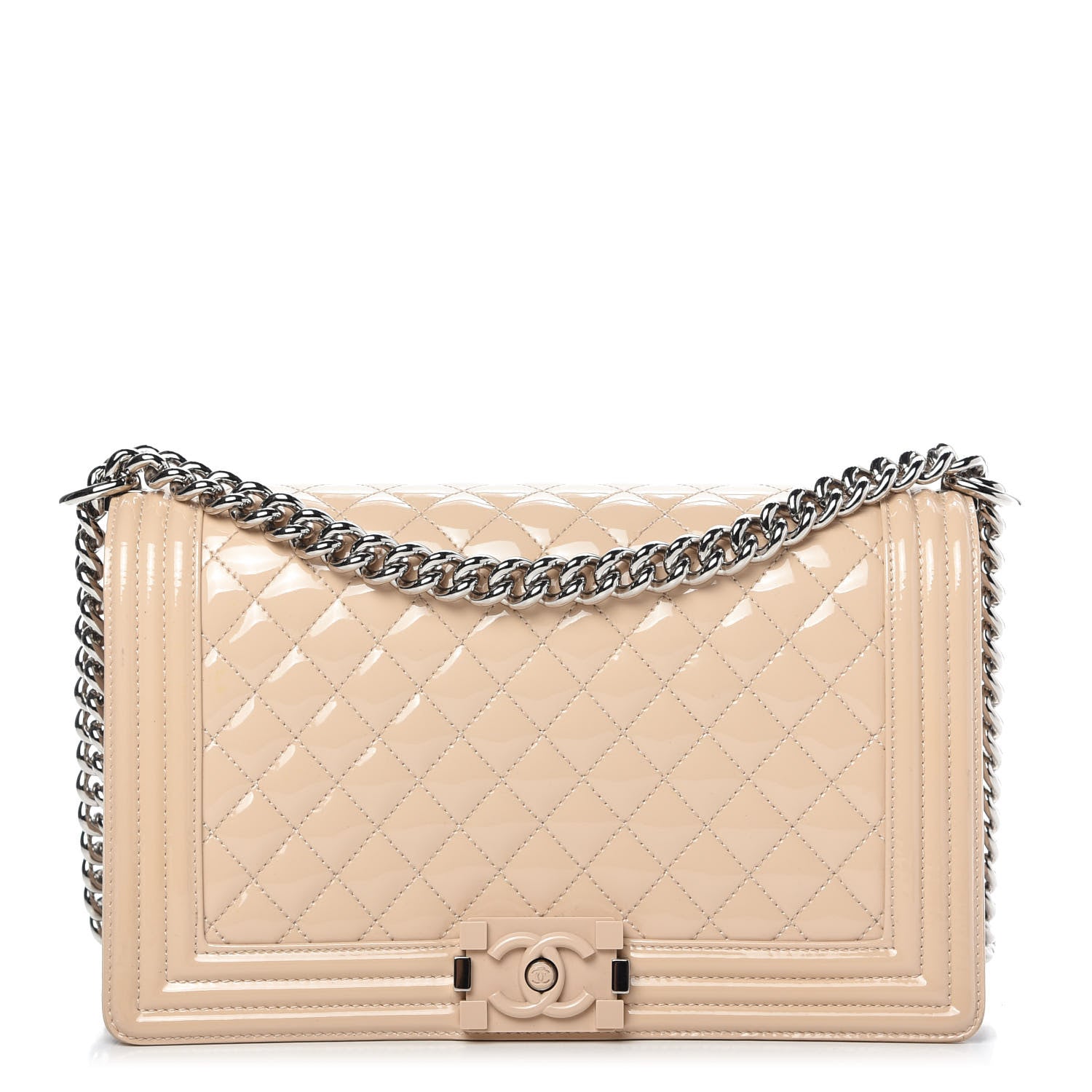 Chanel Patent Calfskin New Medium Boy Flap Plexiglass Beige 1 of 11