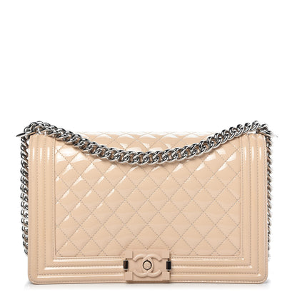 Chanel Patent Calfskin New Medium Boy Flap Plexiglass Beige 1 of 11