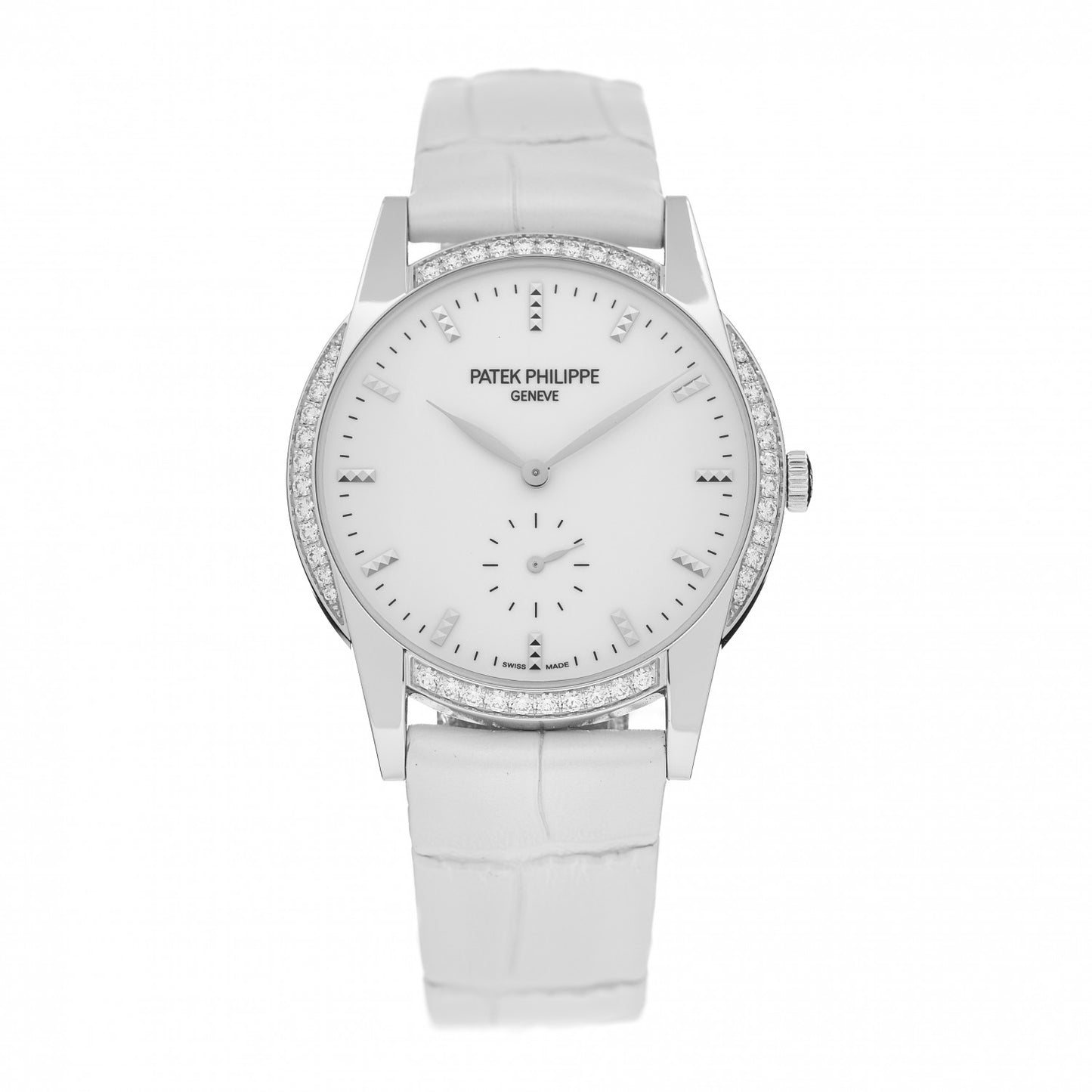 18K White Gold Alligator Diamond Bezel 33mm Calatrava Manual Winding Watch 7122/200G-001
