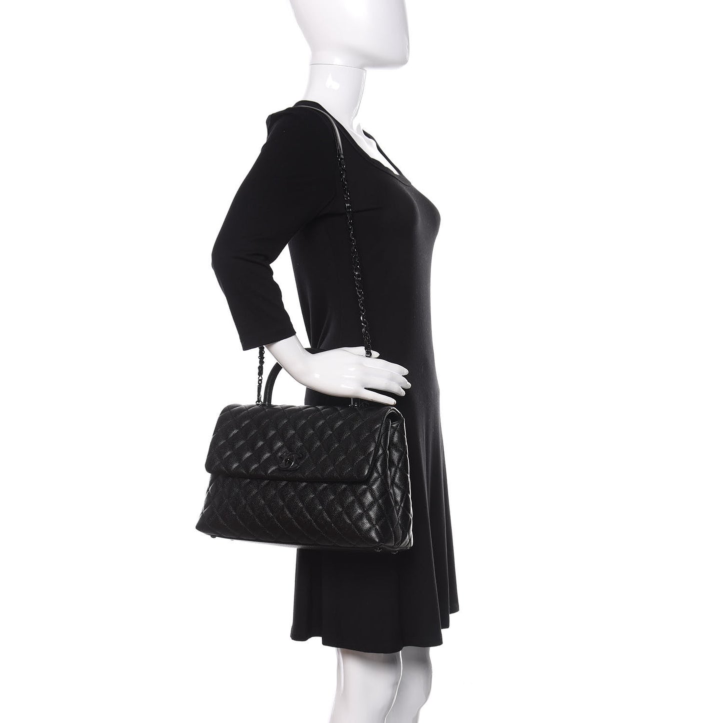 Caviar Quilted Medium Coco Handle Flap So Black