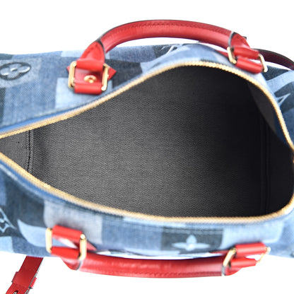 Louis Vuitton Denim Damier Monogram Patchwork Speedy Bandouliere 30 Blue Rouge 11 of 25