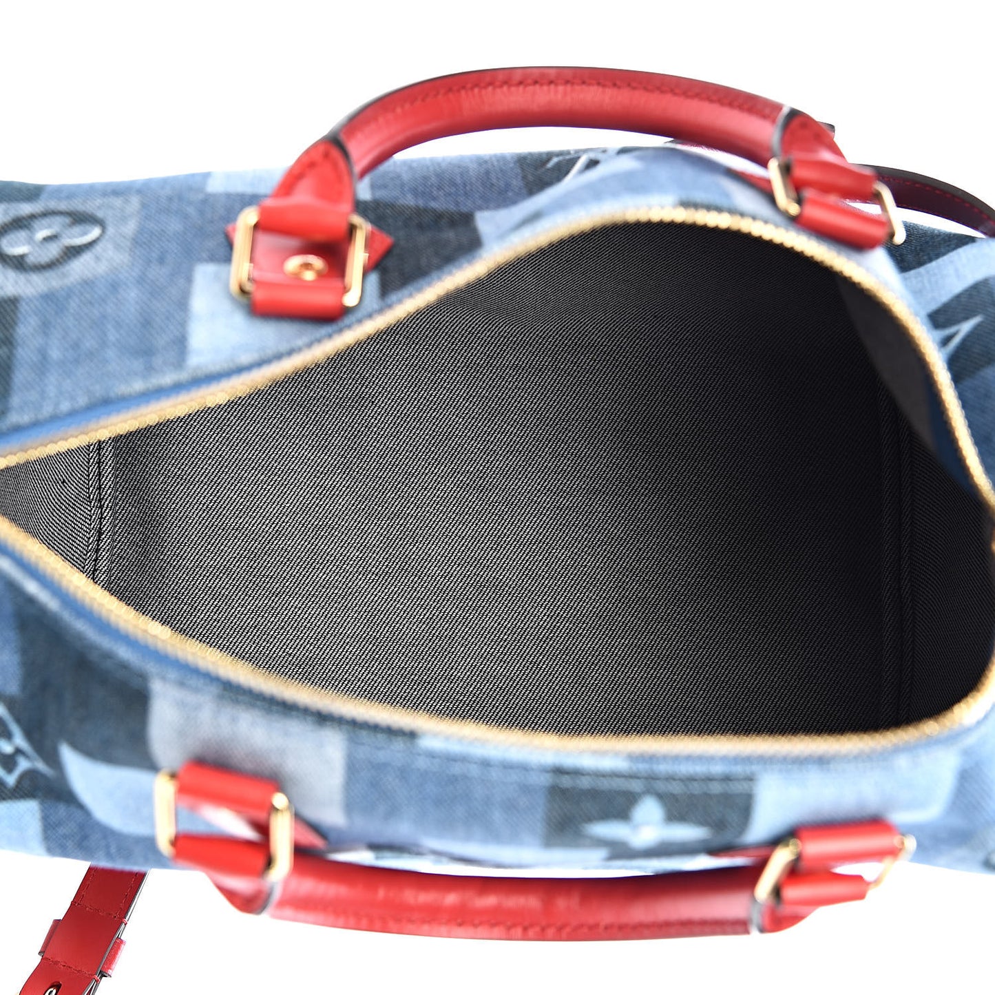 Denim Damier Monogram Patchwork Speedy Bandouliere 30 Blue Rouge