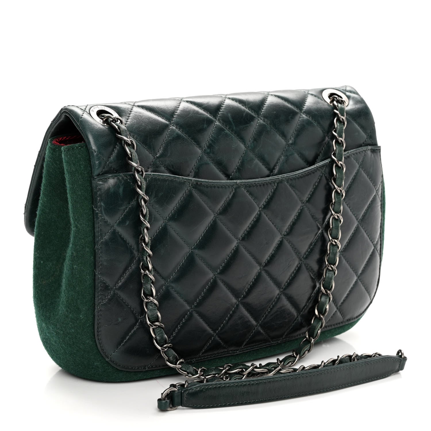 Chanel Felt Glazed Calfskin Quilted Edelweiss Flower Flap Dark Green 3 of 11